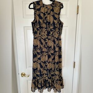 J. Crew Black and Gold Floral Midi Dress